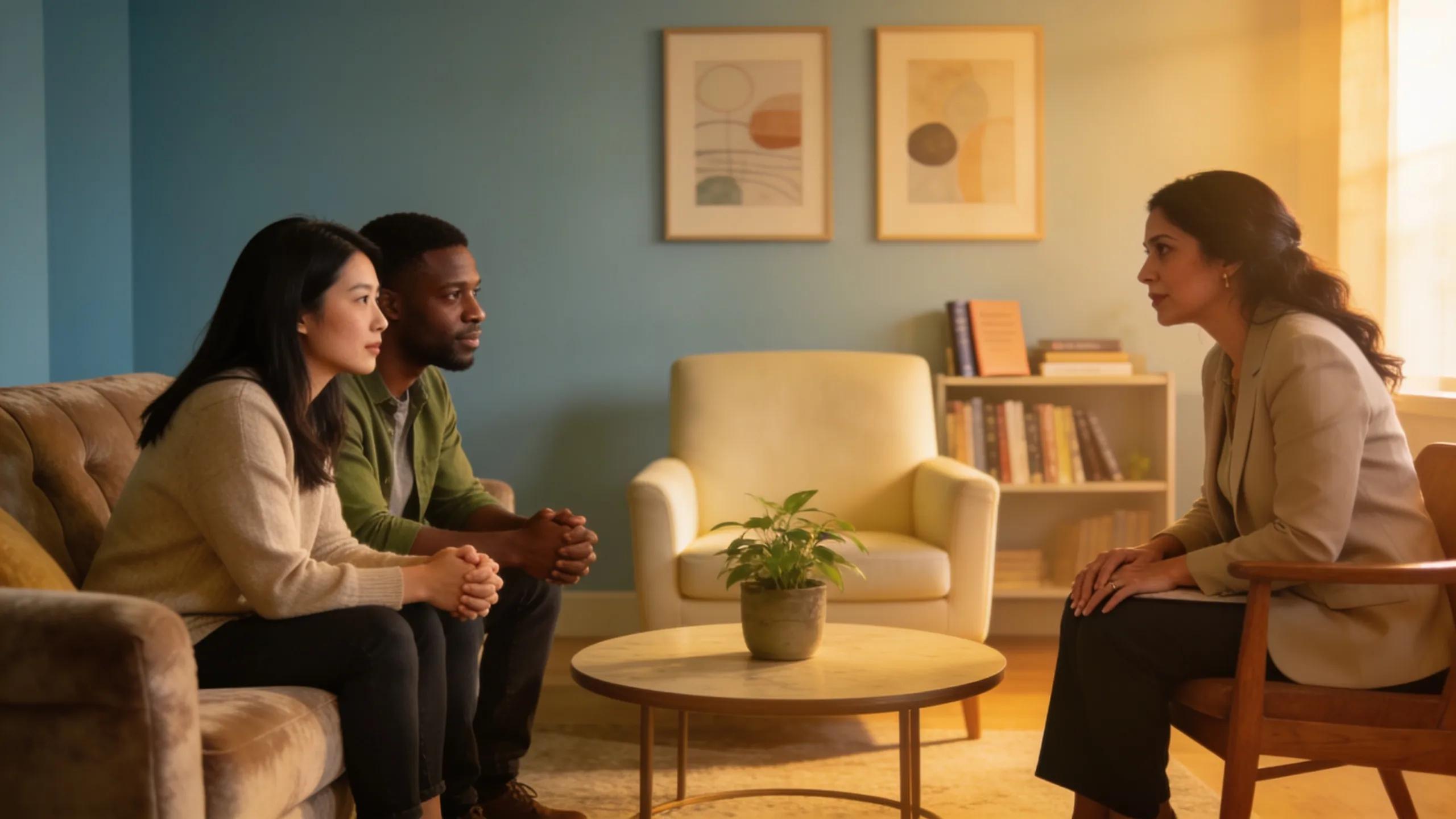 51f0b927-c6be-43ab-9c39-167f4413c58c.webp Couple in marriage counseling session with therapist, representing support and guidance